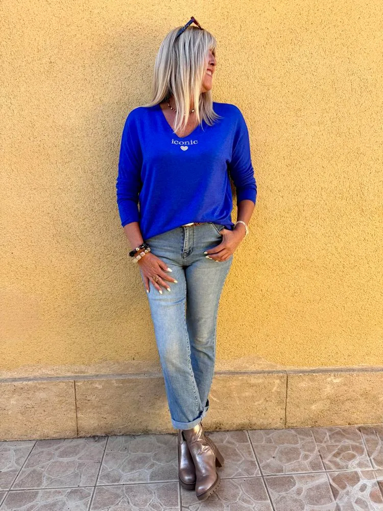 Pull fin Iconic bleu roi