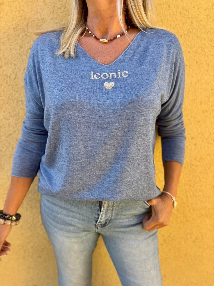 Pull fin Iconic bleu jean