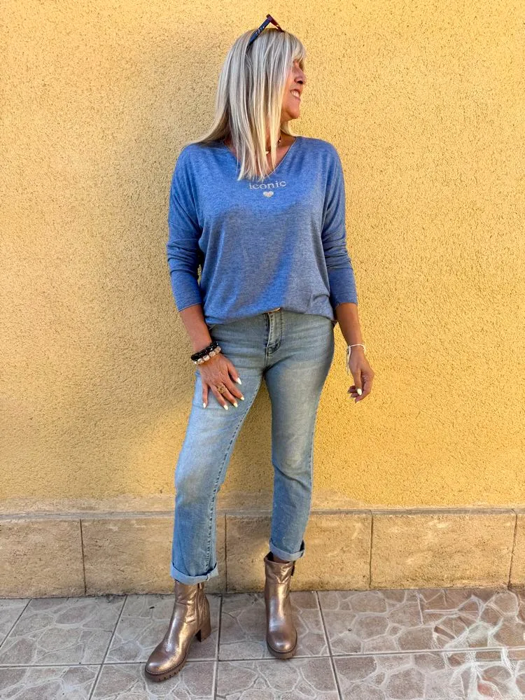 Pull fin Iconic bleu jean