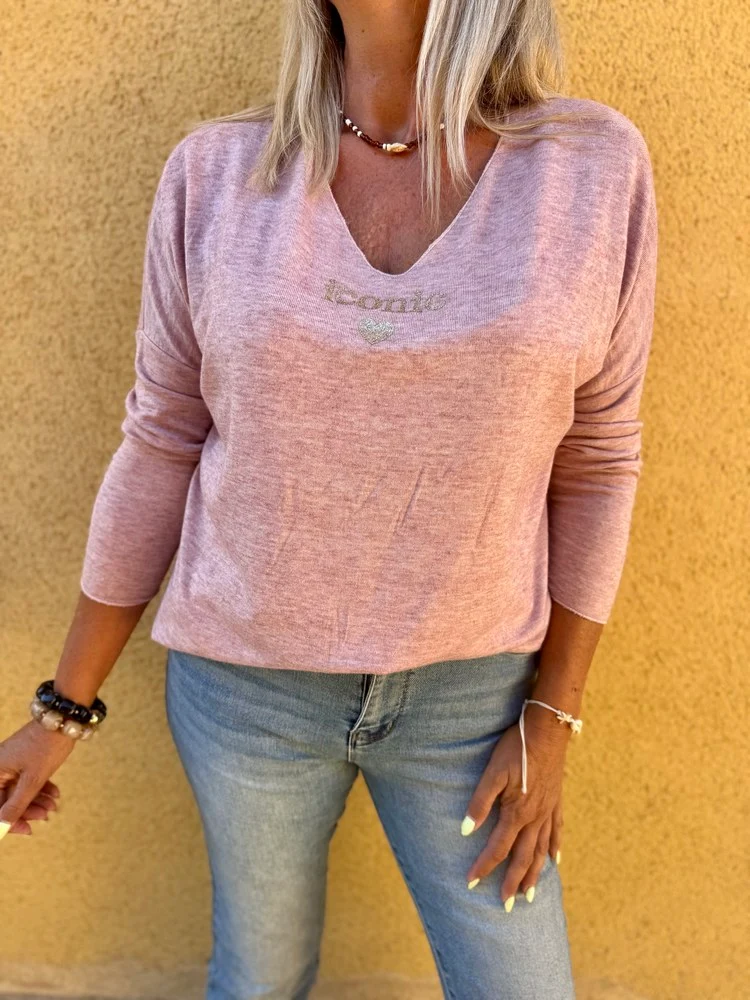 Pull fin Iconic vieux rose