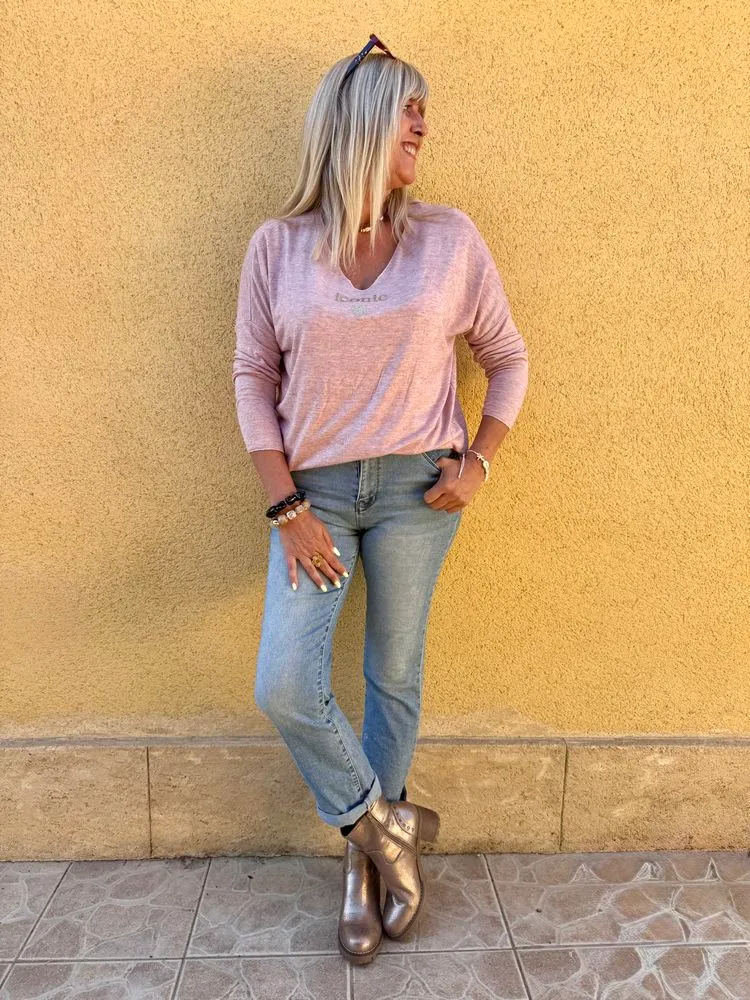 Pull fin Iconic vieux rose