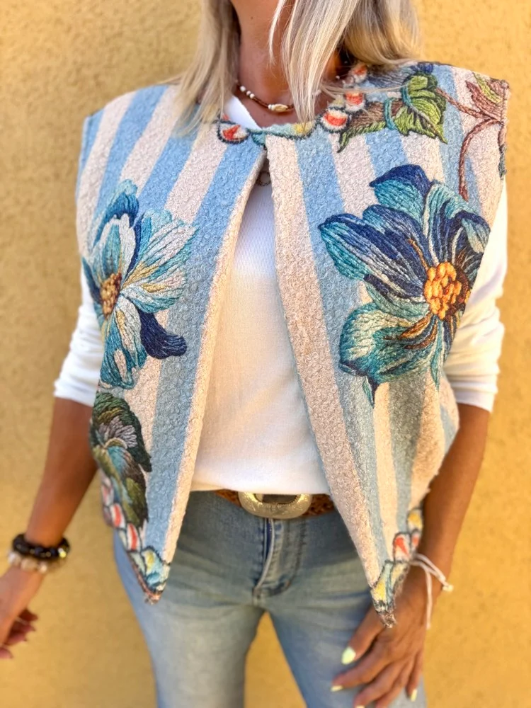 Veste sans manches Miléna Fleurs Bleues