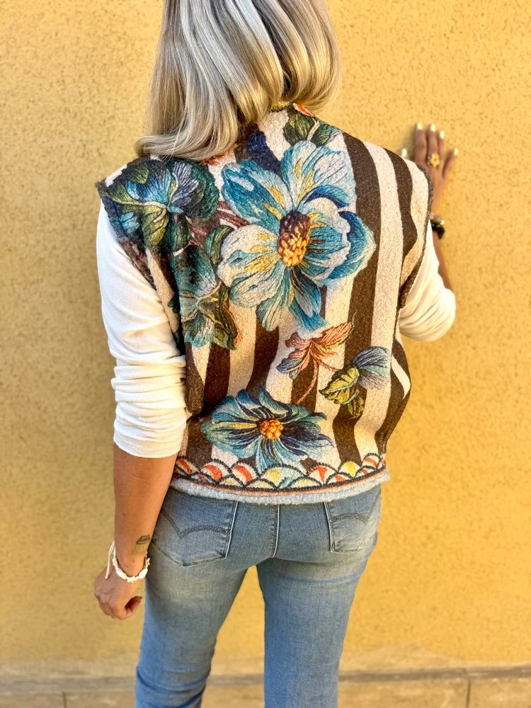 Veste sans manches Miléna Fleurs Bleues