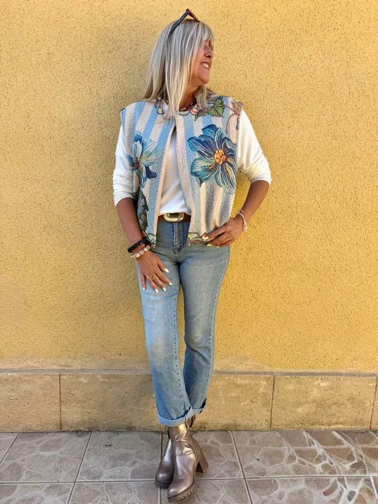 Veste sans manches Miléna Fleurs Bleues