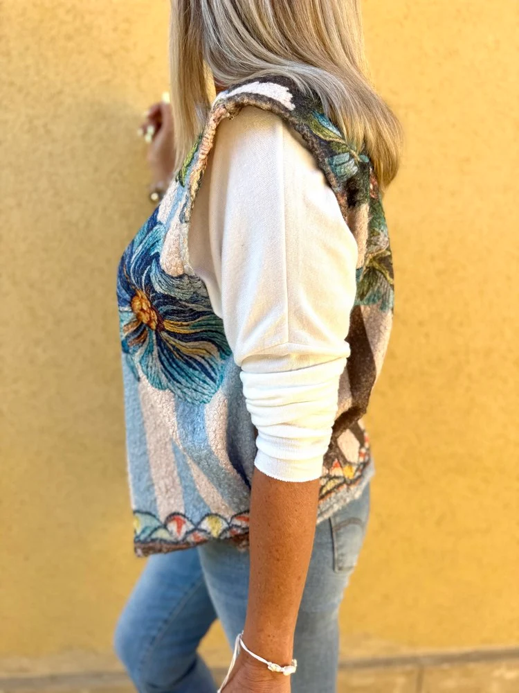 Veste sans manches Miléna Fleurs Bleues