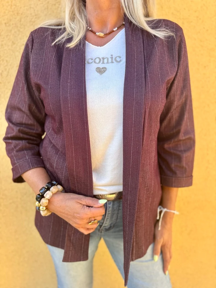 Veste tailleur rayée Tina bordeaux