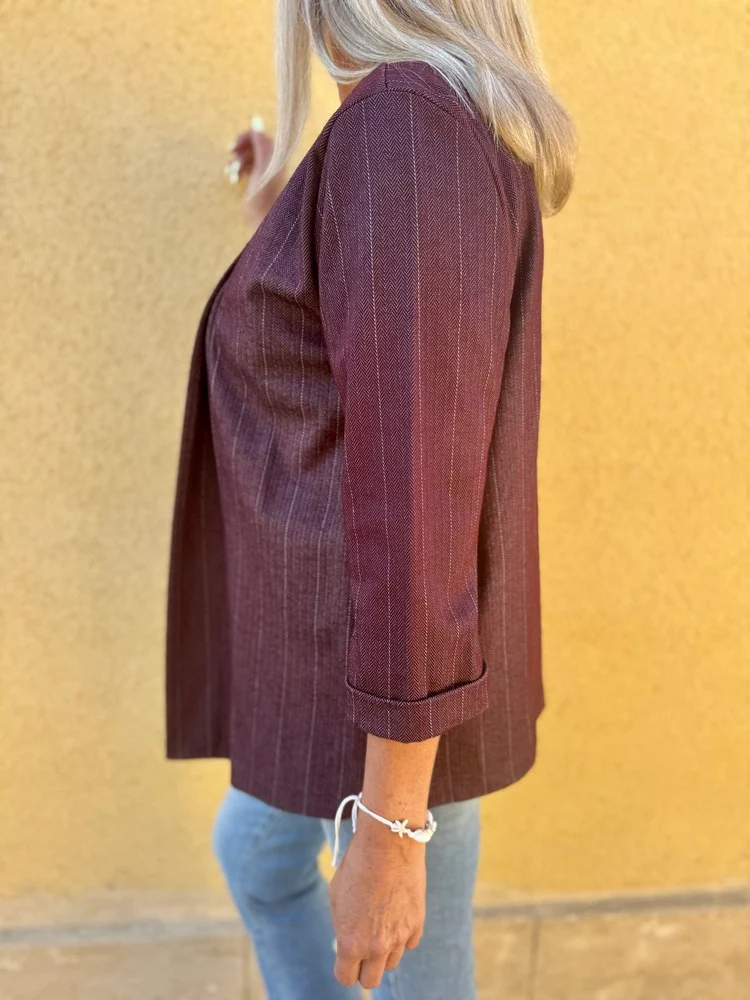 Veste tailleur rayée Tina bordeaux