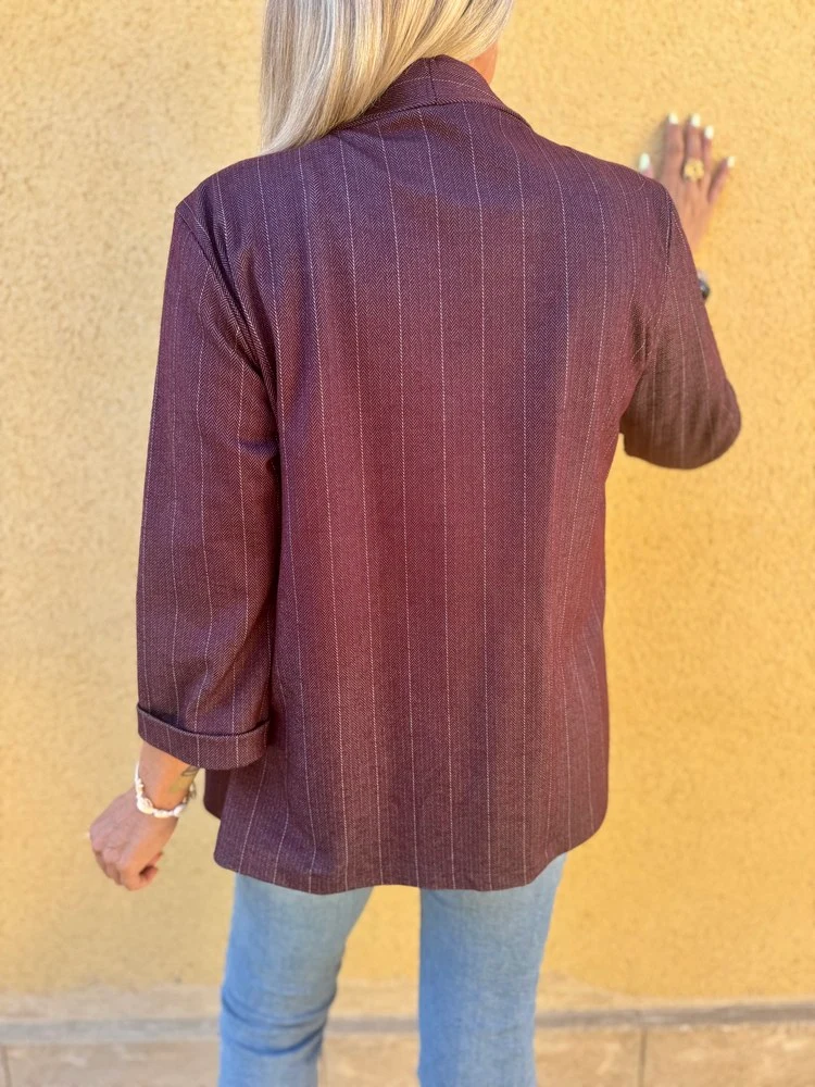 Veste tailleur rayée Tina bordeaux