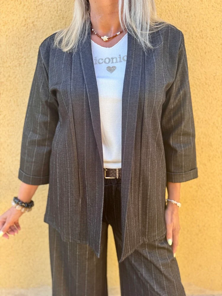 Veste tailleur rayée Tina noir