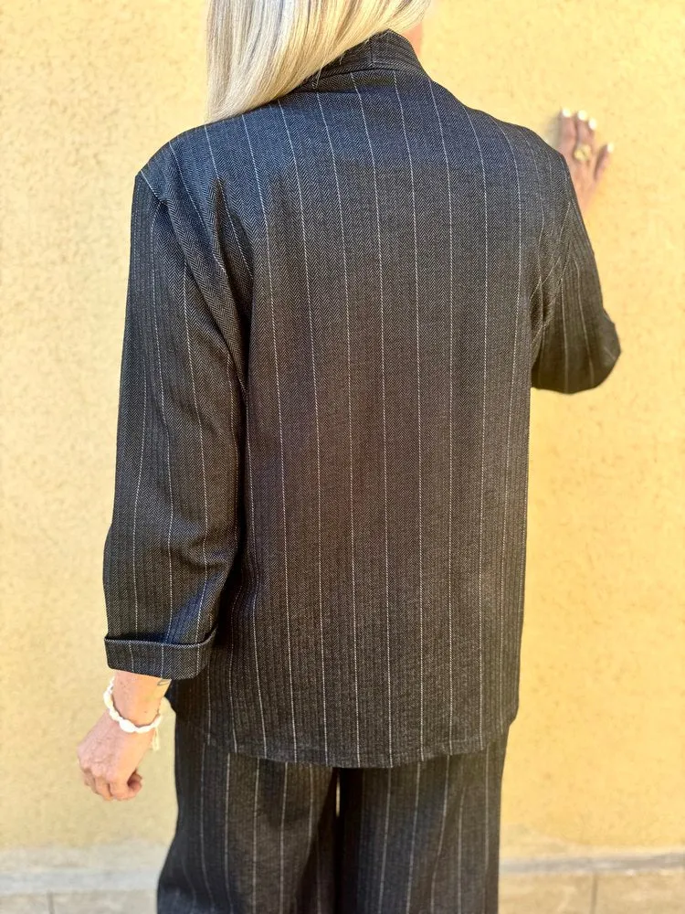 Veste tailleur rayée Tina noir