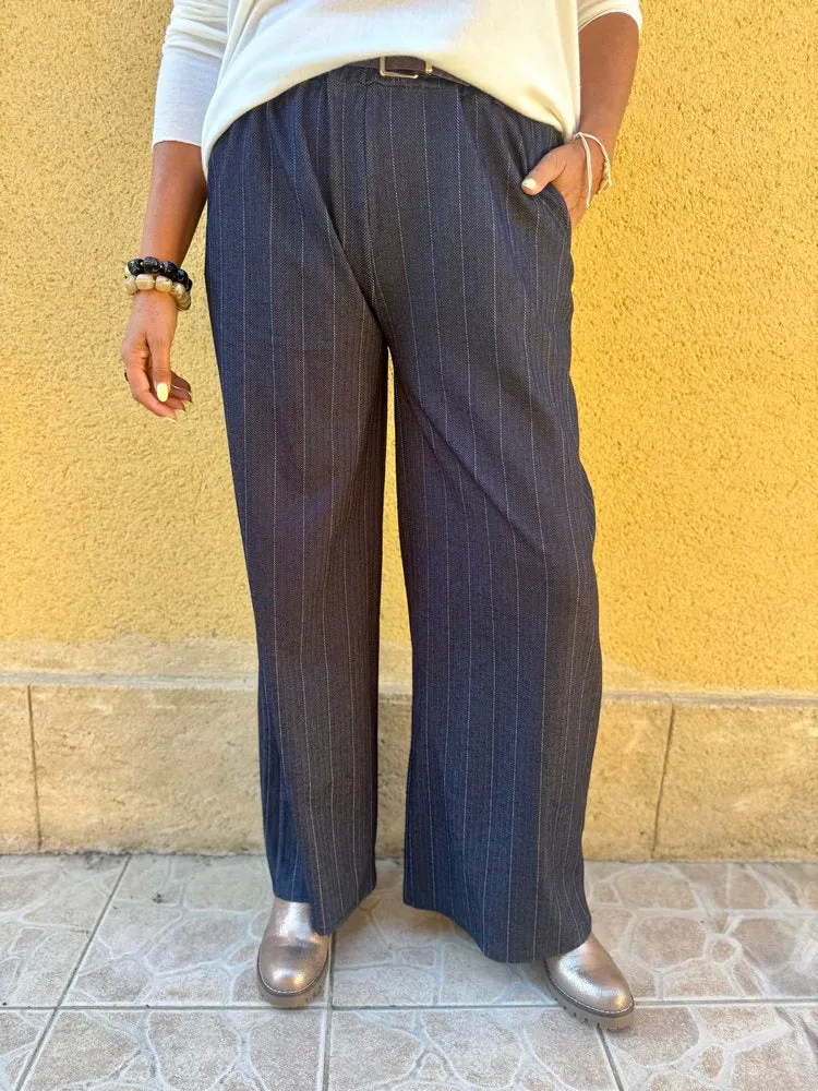 Pantalon rayé ample Tino bleu marine