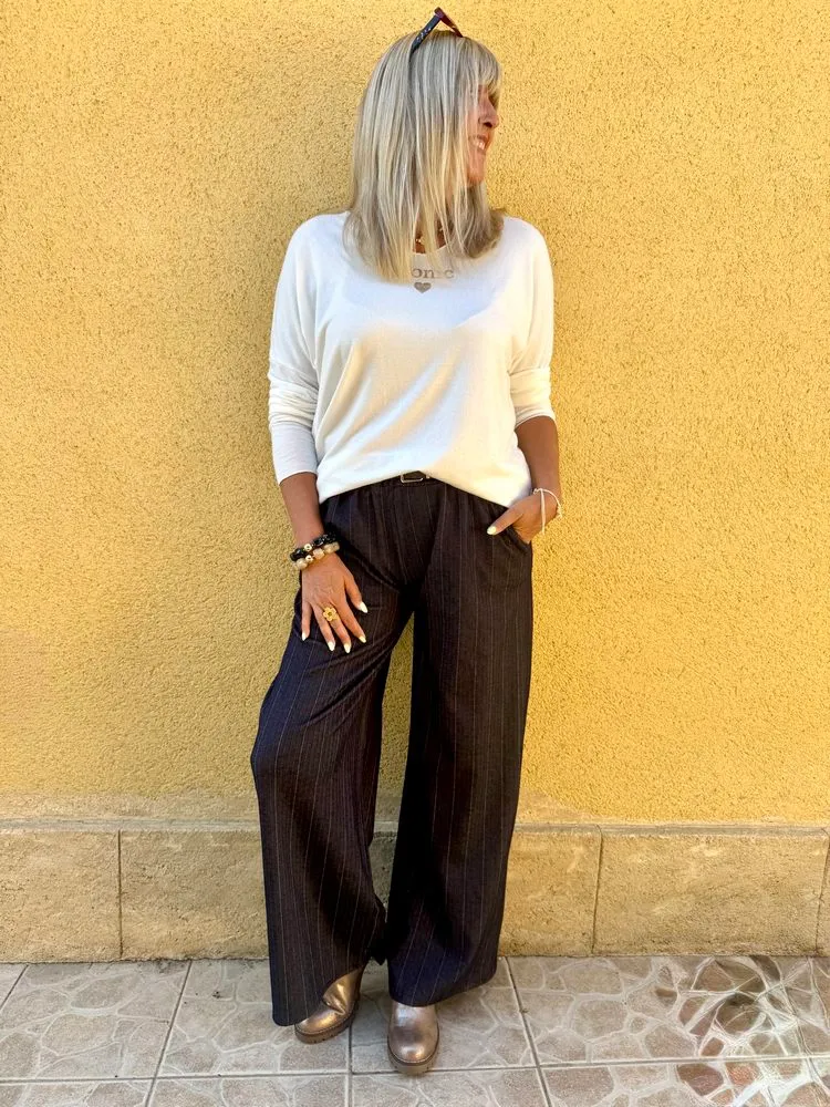Pantalon rayé ample Tino bleu marine