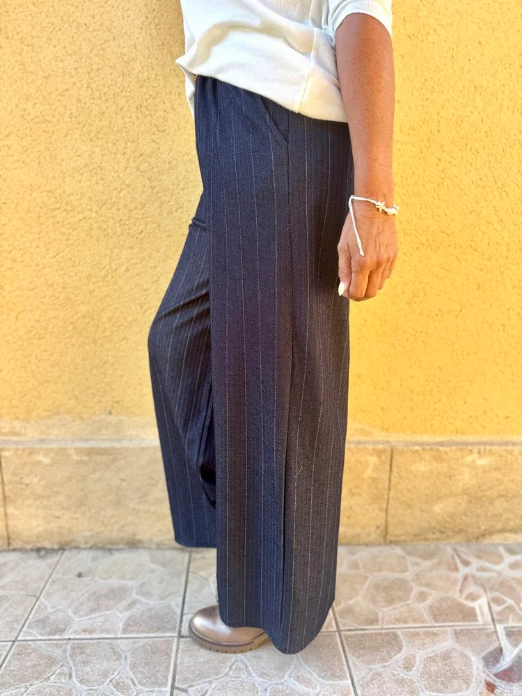 Pantalon rayé ample Tino bleu marine