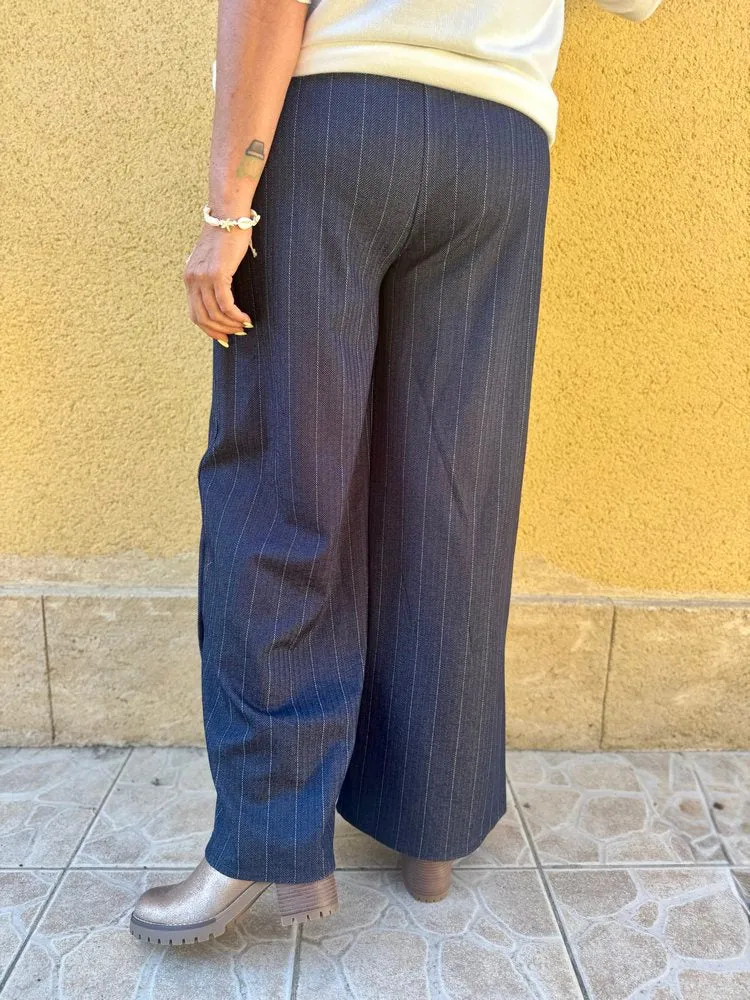 Pantalon rayé ample Tino bleu marine
