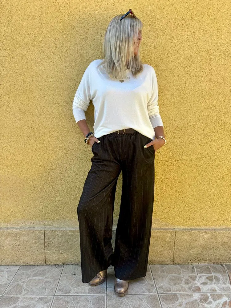 Pantalon rayé ample Tino noir