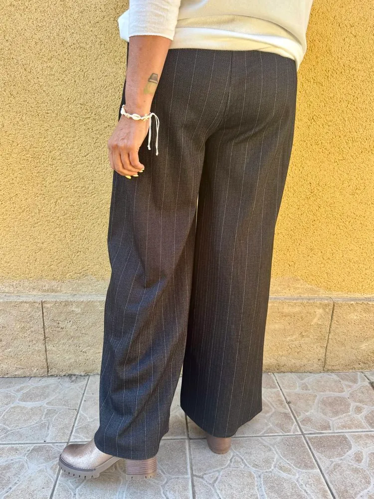 Pantalon rayé ample Tino noir