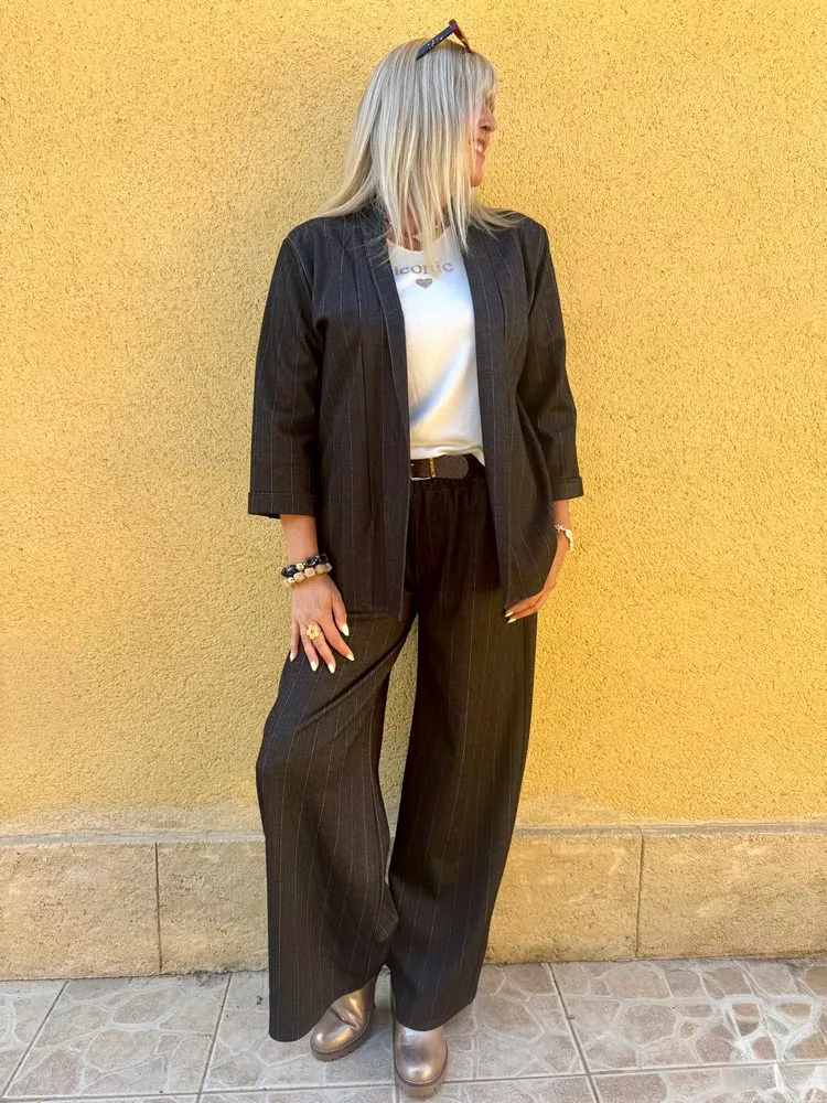 Pantalon rayé ample Tino noir