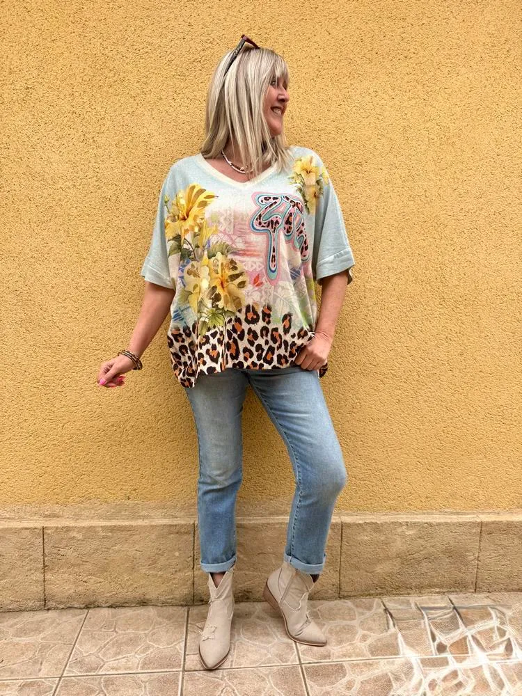 Teeshirt méga loose Tito vert d'eau léo