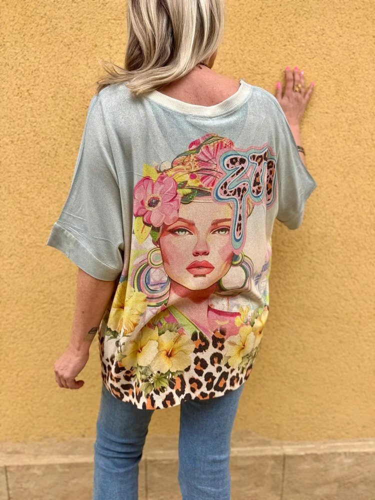 Teeshirt méga loose Tito vert d'eau léo