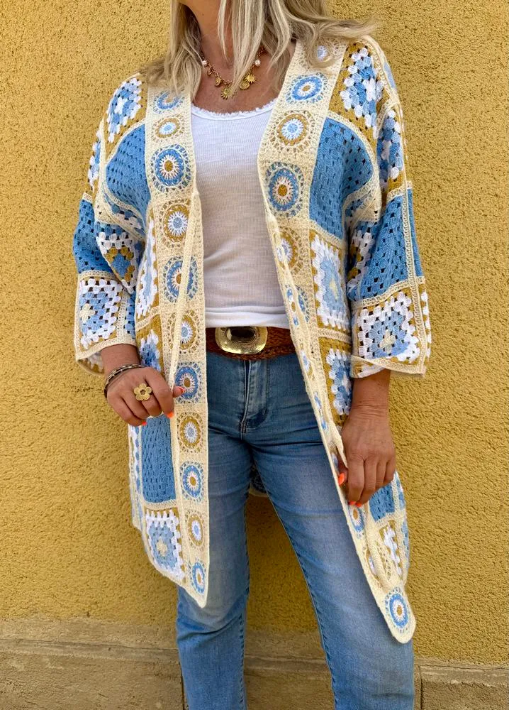 Kimono ajouré Léo bleu