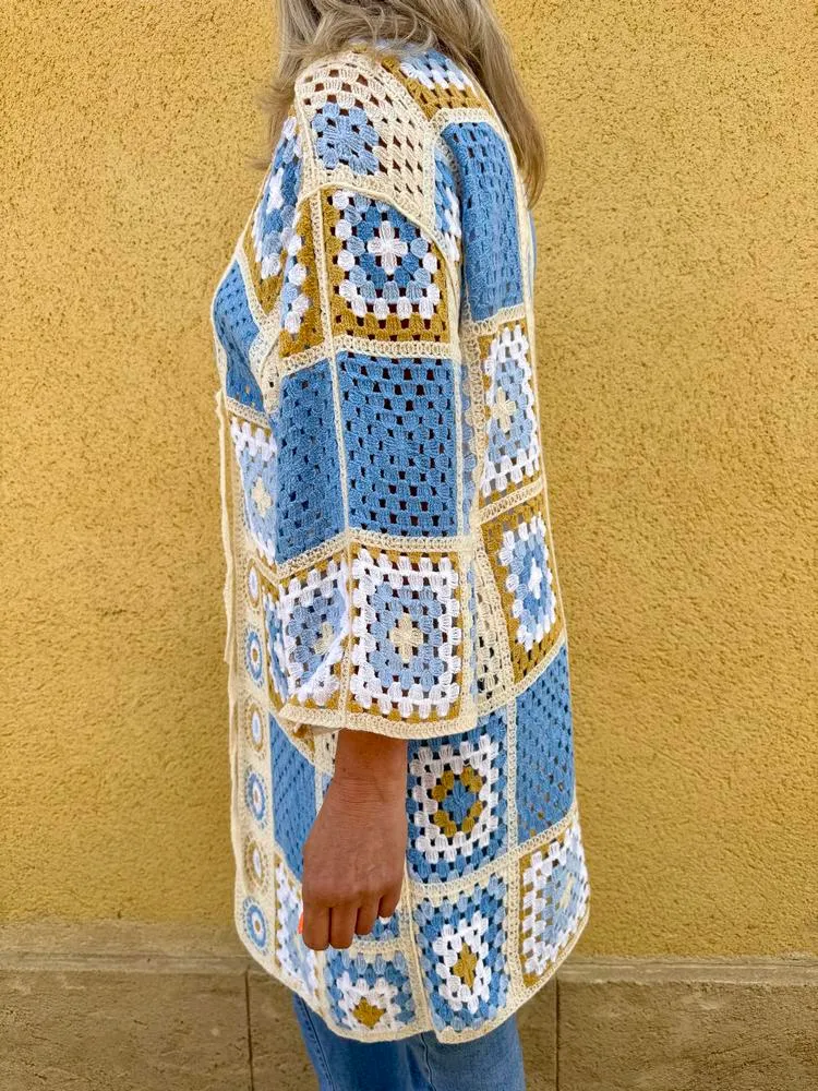 Kimono ajouré Léo bleu