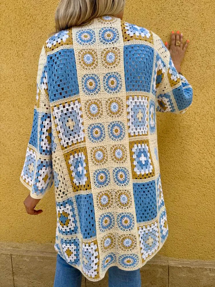 Kimono ajouré Léo bleu