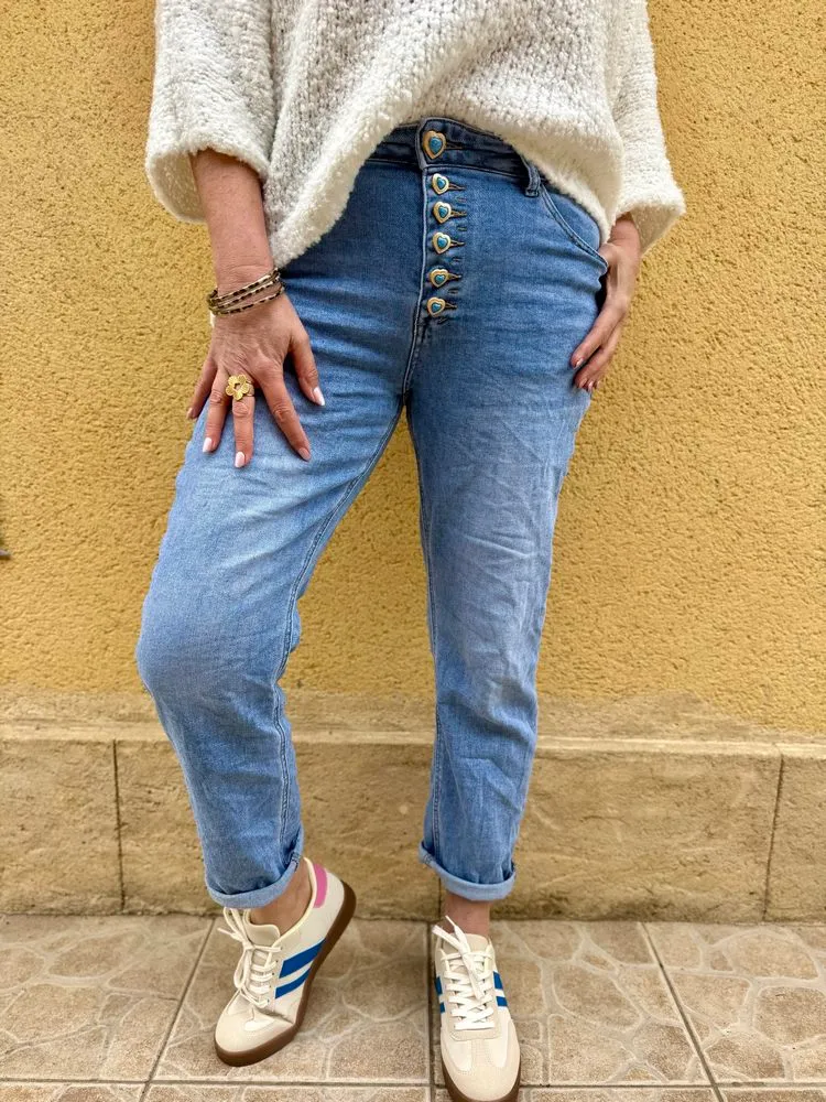 Jean boutons Coeur