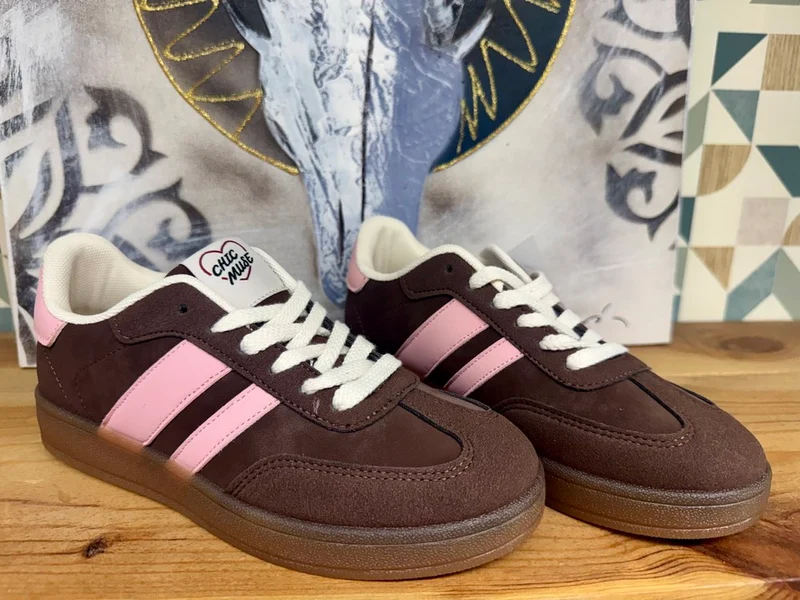 Baskets Alice chocolat et rose