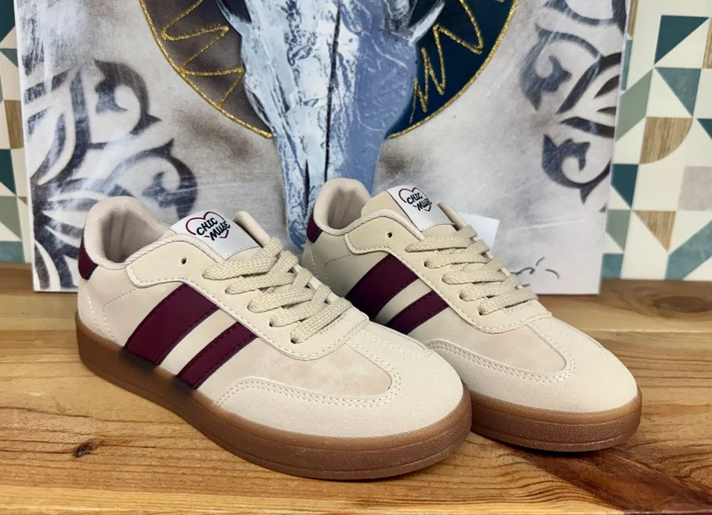 Baskets Alice beige et bordeaux