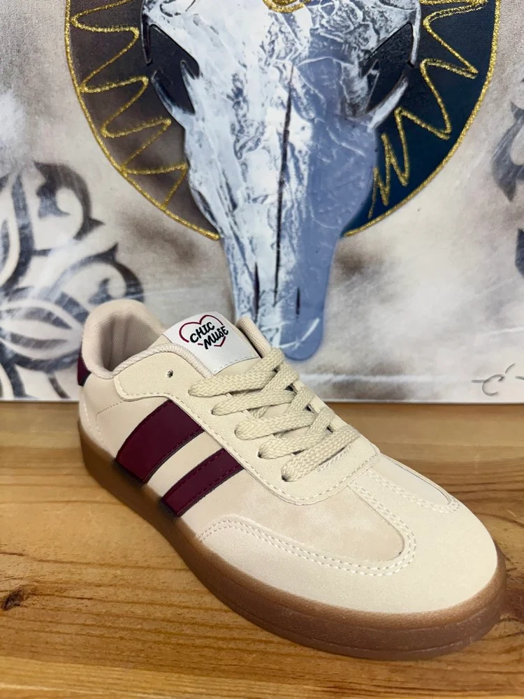 Baskets Alice beige et bordeaux