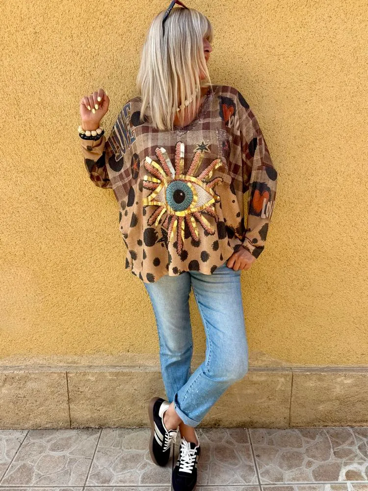 Pull doré méga loose Valentino Eye
