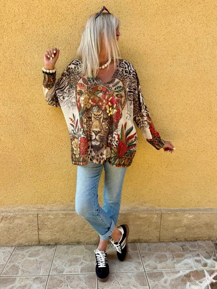 Pull doré méga loose Valentino Panthère