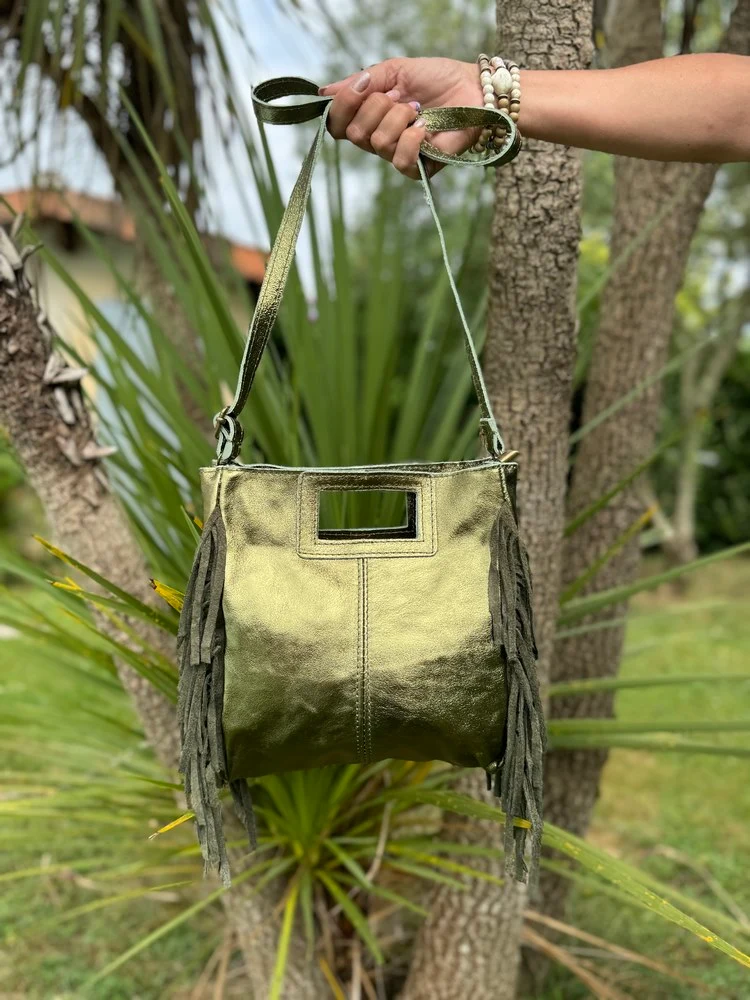 Sac en cuir Luciano brillant vert olive