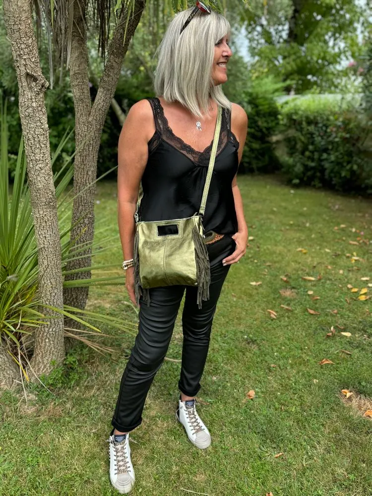 Sac en cuir Luciano brillant vert olive