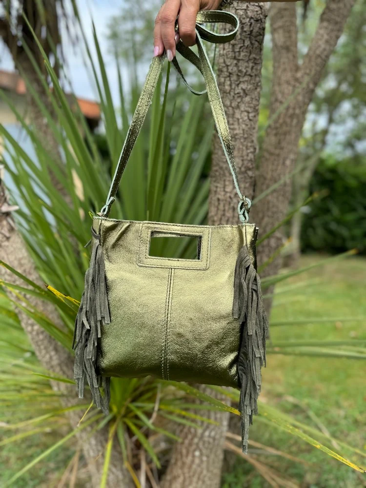 Sac en cuir Luciano brillant vert olive