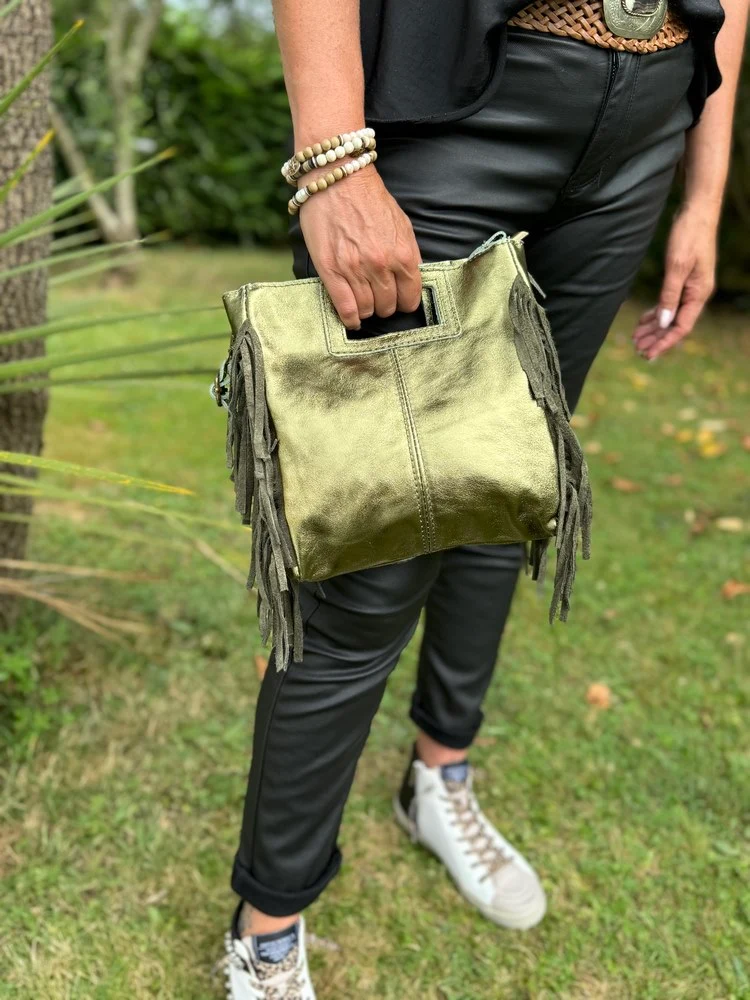 Sac en cuir Luciano brillant vert olive