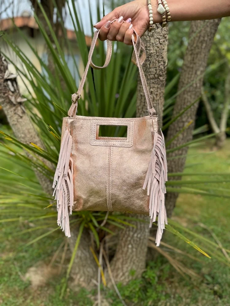 Sac en cuir Luciano brillant champagne rosé