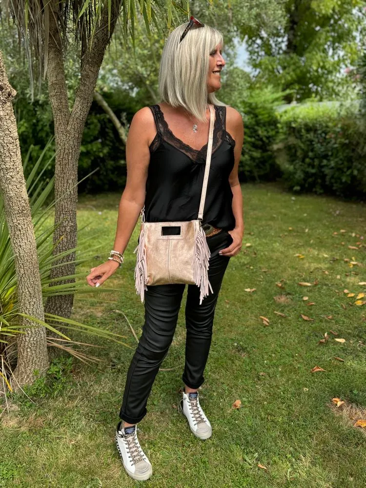 Sac en cuir Luciano brillant champagne rosé
