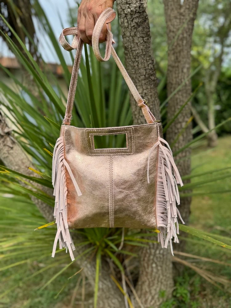Sac en cuir Luciano brillant champagne rosé