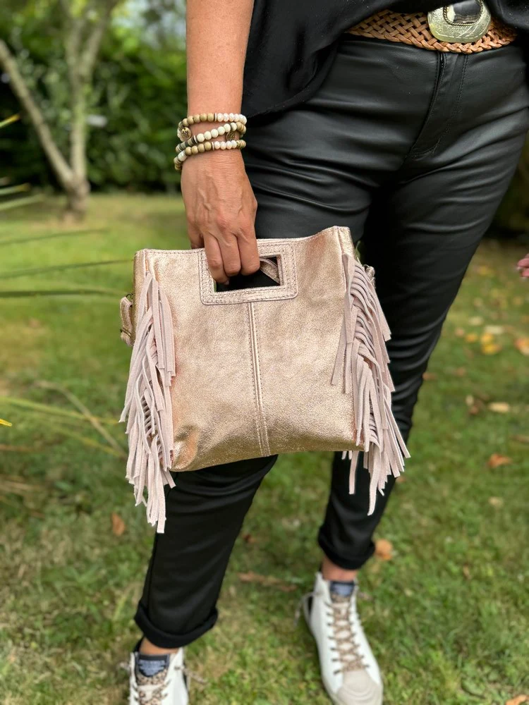 Sac en cuir Luciano brillant champagne rosé