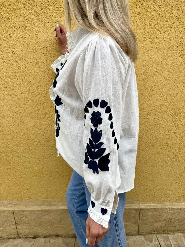 Chemise brodée Lou bleu marine