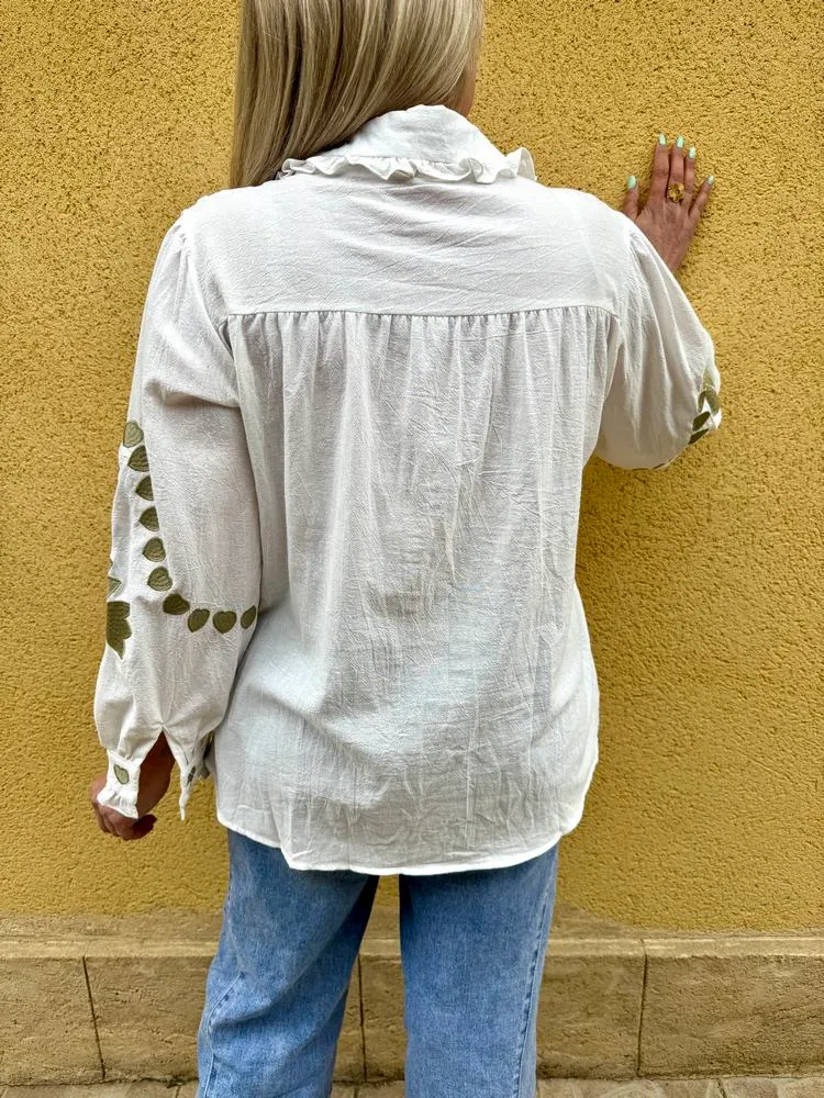 Chemise brodée Lou bleu marine