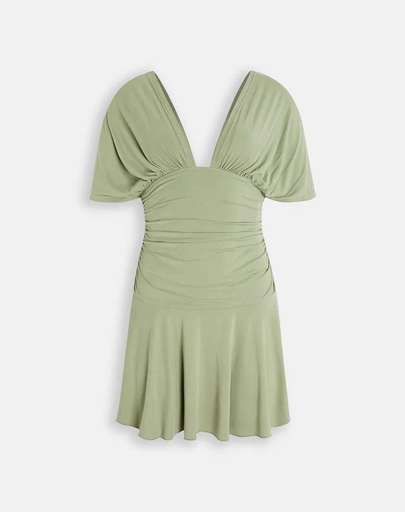 Mini-robe Sunmi en cupro, couleur sauge