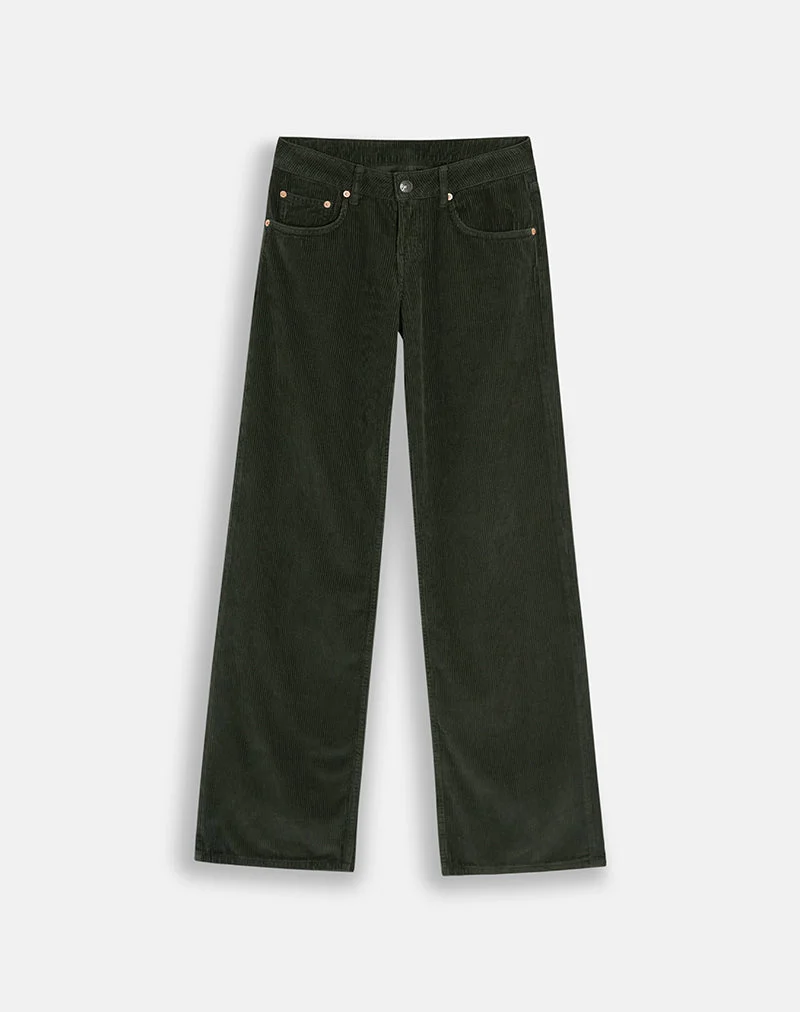 Pantalon parallèle taille basse en velours côtelé vert