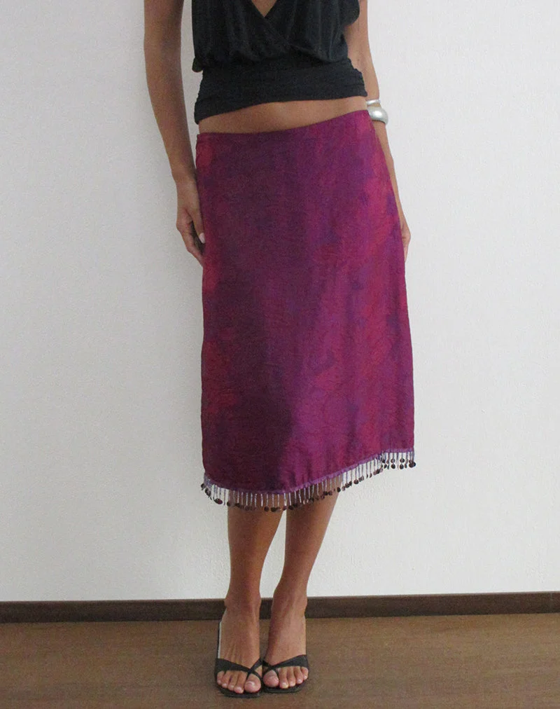 Jupe mi-longue Muriela en mousseline pailletée, violet foncé