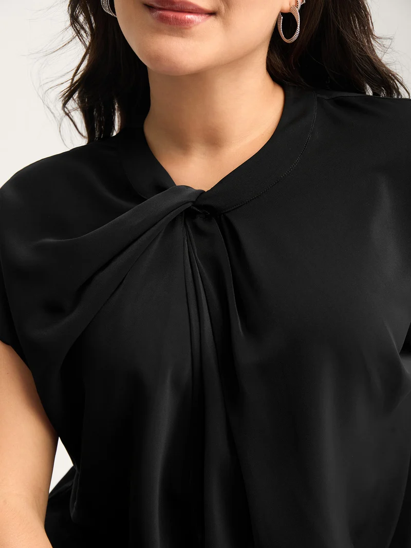 Solid Twist Neck Slit Blouse