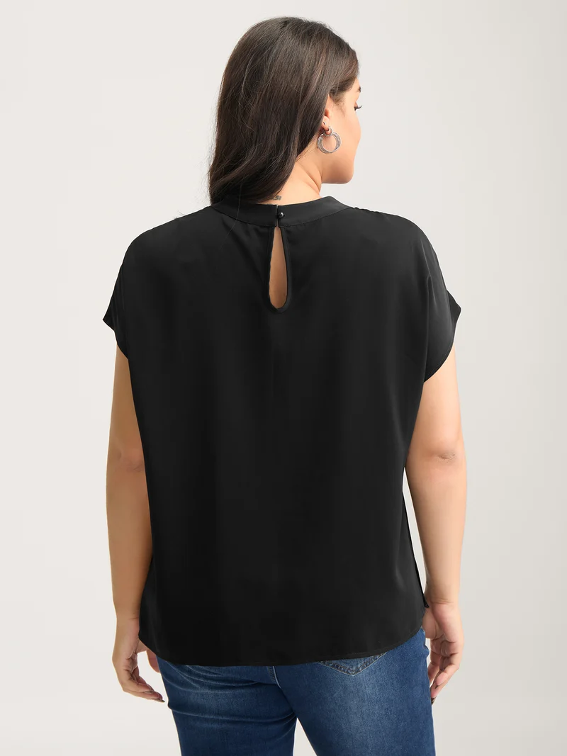 Solid Twist Neck Slit Blouse