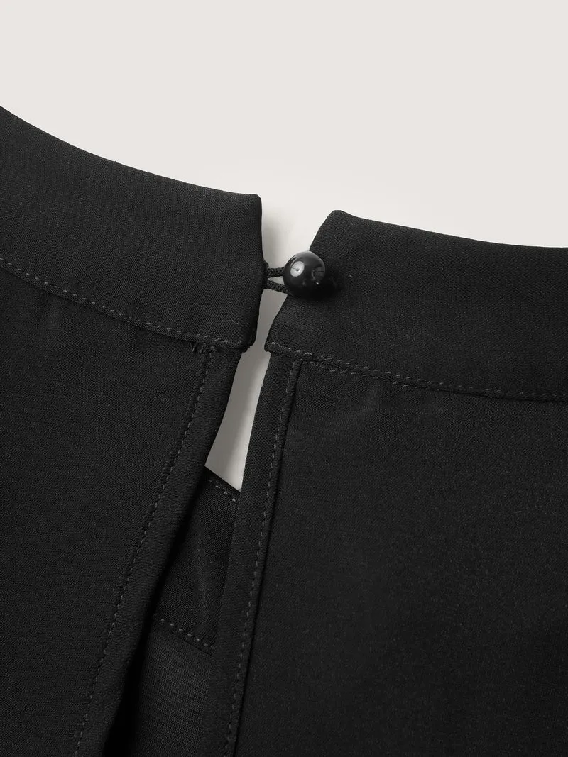 Solid Twist Neck Slit Blouse