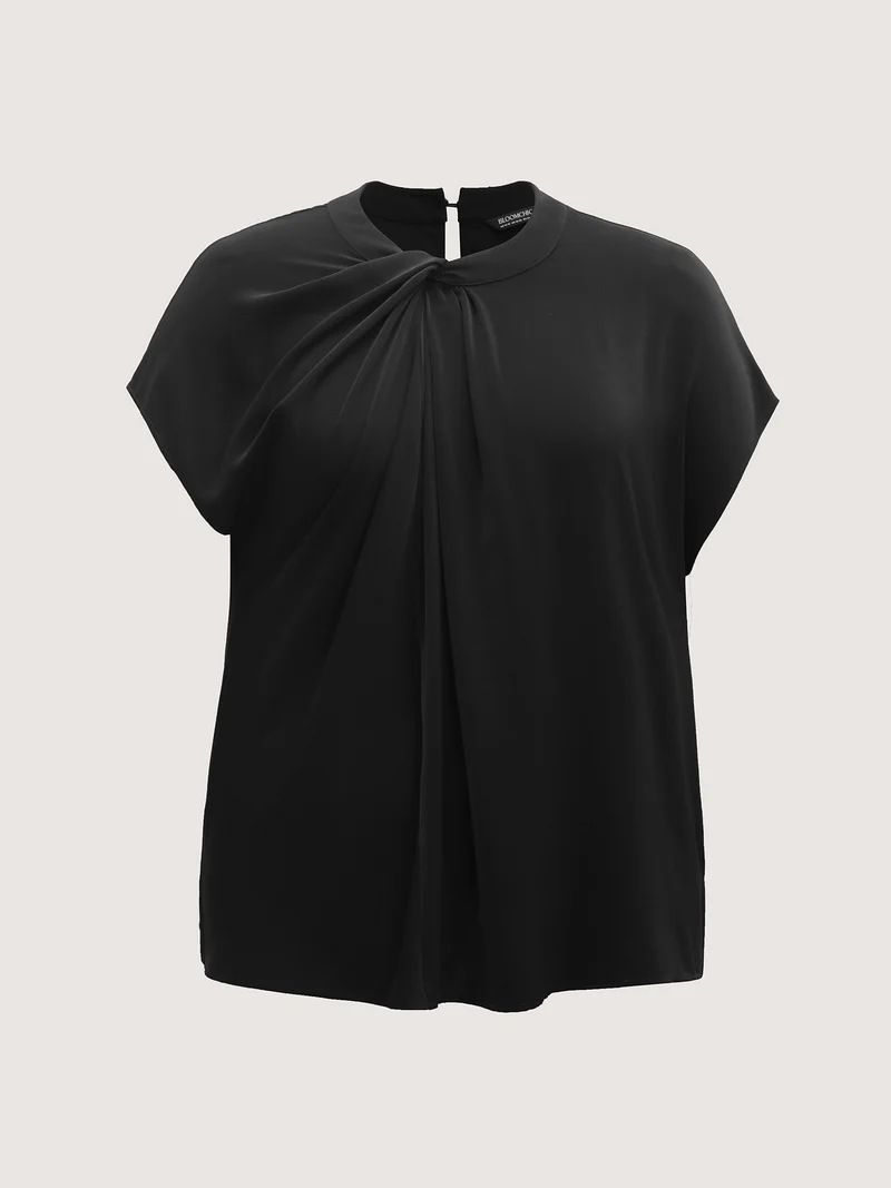 Solid Twist Neck Slit Blouse