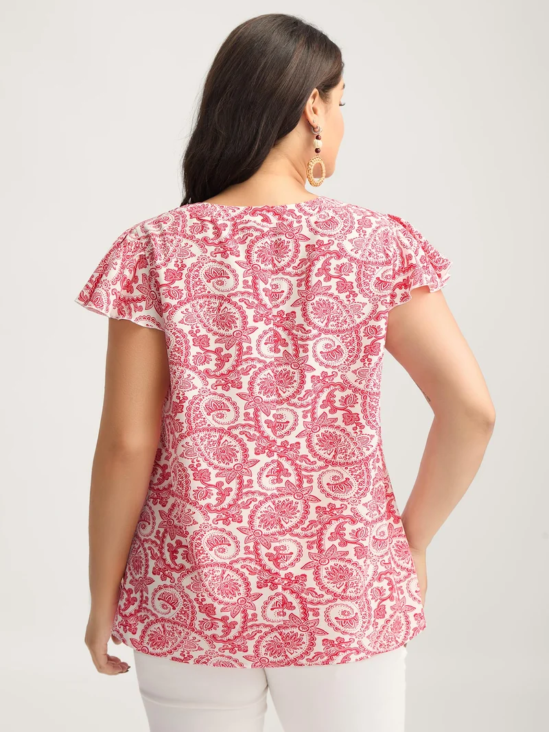 Paisley Print Notched Collar Blouse
